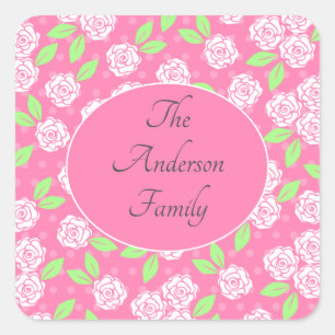 Personalized Pink Green Floral Envelope Seals