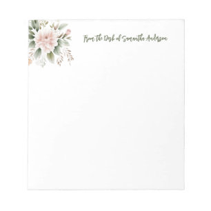 Personalized Pink Green Floral From the Desk of  Notepad