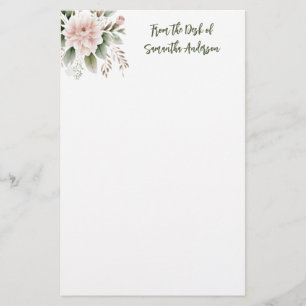 Personalized Pink Green Floral From the Desk of Stationery