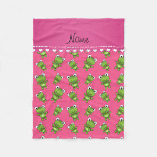 Personalized pink green frogs pink heart stripe fleece blanket