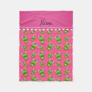 Personalized pink green frogs pink heart stripe fleece blanket
