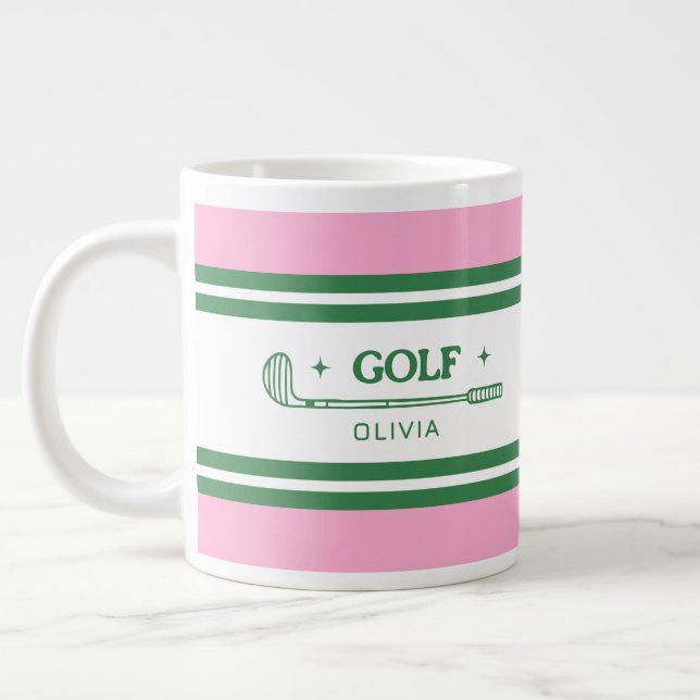 Personalized Pink & Green Golf Custom Large Coffee Mug (Left)