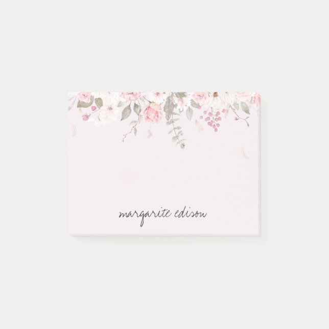 Personalized Pink & Green Pastel Florals Post-it Notes (Front)