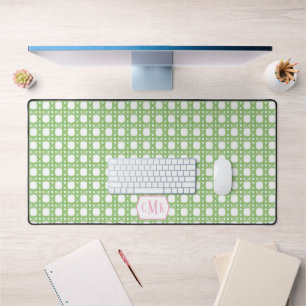 Personalized Pink & Green Preppy Caning Monogram  Desk Mat