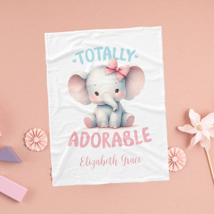 Personalized Pink Grey Baby Elephant Gift Baby Fleece Blanket