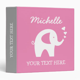 Personalized pink grey binder with baby elephant