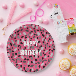 Personalized Pink Grey Black Jelly Bean Paper Plate