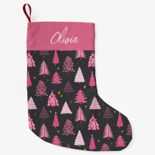 Personalized Pink & Grey Christmas Tree Pattern Small Christmas Stocking