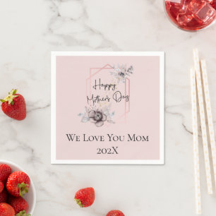 Personalized Pink Grey Floral Mother's Day Napkin