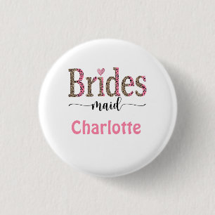 Personalized Pink Grey Leopard Print Bridesmaid 1 Inch Round Button