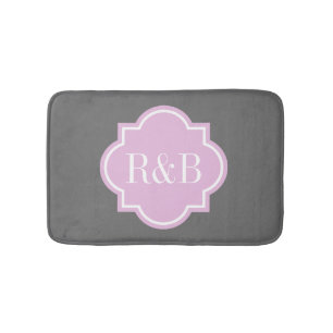 Personalized pink grey monogram non slip bath mat