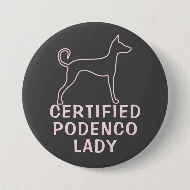 Personalized Pink Grey Podenco Dog 3 Inch Round Button (Front)