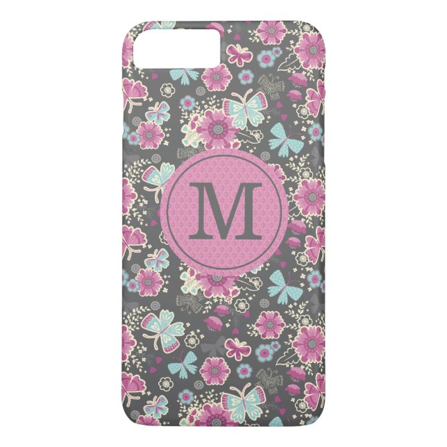 Personalized Pink Grey Pretty Floral Case-Mate iPhone Case (Back)