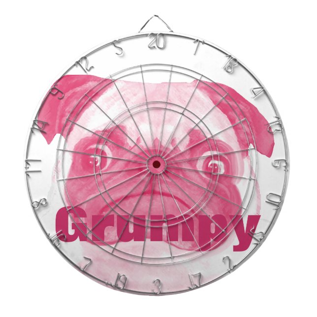 Personalized PINK Grumpy Puggy Dartboard (Front)