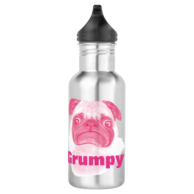 Personalized PINK Grumpy Puggy Pug 532 Ml Water Bottle (Right)