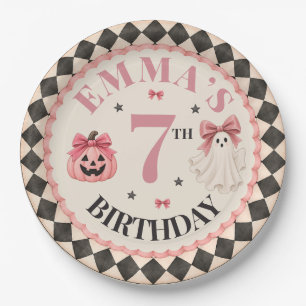 Personalized Pink Halloween Birthday Paper Plate