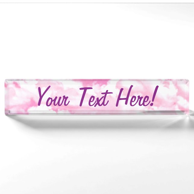 Personalized Pink Happy Clouds Nameplate (Front)