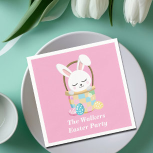 Personalized Pink Happy Easter Bunny Party Napkin