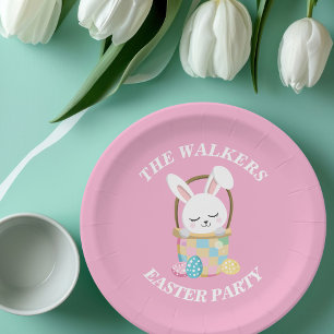 Personalized Pink Happy Easter Bunny Party Paper Plate