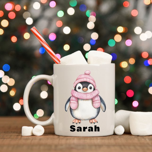 Personalized Pink Hat Penguin Custom Name Coffee Mug (Personalized Pink Hat Penguin Custom Name Coffee Mug
)