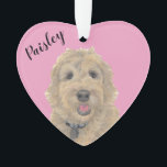 Personalized Pink Heart Apricot Golden Doodle Ornament<br><div class="desc">I am in love with this beautifully detailed watercolor illustration of a red, apricot, or golden doodle dog! Personalize these reversible ornaments and make the nice list this year! Shop the rest of my collection for the sweetest housewarming, bridal shower, teacher, mother-in-law, husband, boyfriend, secret santa, sympathy, or tough-to-shop-for gifts!...</div>