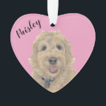 Personalized Pink Heart Apricot Golden Doodle Ornament<br><div class="desc">I am in love with this beautifully detailed watercolor illustration of a red, apricot, or golden doodle dog! Personalize these reversible ornaments and make the nice list this year! Shop the rest of my collection for the sweetest housewarming, bridal shower, teacher, mother-in-law, husband, boyfriend, secret santa, sympathy, or tough-to-shop-for gifts!...</div>
