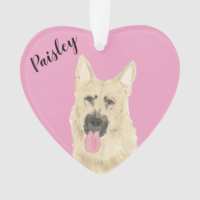 Personalized Pink Heart Black and Tan German Shep Ornament (Front)