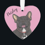 Personalized Pink Heart Black Brindle Frenchie Ornament<br><div class="desc">I am in love with this beautifully detailed watercolor illustration of a black brindle frenchie or french bulldog on a sweet pink heart! Personalize these pastel ornaments and make the nice list this year! For the perfect presents, pair it with a matching item from the collection for a thoughtful housewarming,...</div>