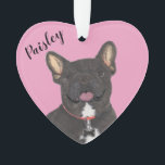 Personalized Pink Heart Black Brindle Frenchie Ornament<br><div class="desc">I am in love with this beautifully detailed watercolor illustration of a black brindle frenchie or french bulldog on a sweet pink heart! Personalize these pastel ornaments and make the nice list this year! For the perfect presents, pair it with a matching item from the collection for a thoughtful housewarming,...</div>