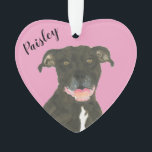 Personalized Pink Heart Black Pitbull Staffy Ornament<br><div class="desc">I am in love with this beautifully detailed watercolor illustration of a black pitbull or staffy dog on a sweet pink heart! Personalize these pastel ornaments and make the nice list this year! For the perfect presents, pair it with a matching item from the collection for a thoughtful housewarming, bridal...</div>