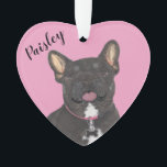 Personalized Pink Heart Black Tan Tricolo Frenchie Ornament<br><div class="desc">I am in love with this beautifully detailed watercolor illustration of a black and tan tricolor frenchie or french bulldog dog on a sweet pink heart! Personalize these pastel ornaments and make the nice list this year! For the perfect presents, pair it with a matching item from the collection for...</div>