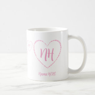 Personalized Pink Heart Charms, Monogram & Name Coffee Mug