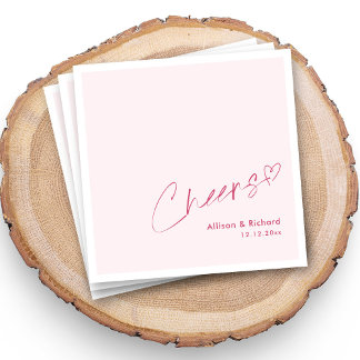 Personalized Pink Heart Cheers Wedding Napkins