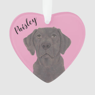 Personalized Pink Heart Chocolate Labrador Ornament