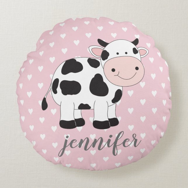 Personalized Pink heart cow pillow (Front)
