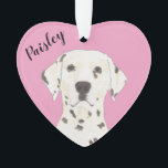 Personalized Pink Heart Dalmatian Ornament<br><div class="desc">I am in love with this beautifully detailed watercolor illustration of a dalmatian on a sweet pink heart! Personalize these pastel ornaments and make the nice list this year! For the perfect presents, pair it with a matching item from the collection for a thoughtful housewarming, bridal shower, teacher, mother-in-law, husband,...</div>