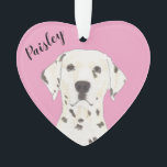 Personalized Pink Heart Dalmatian Ornament<br><div class="desc">I am in love with this beautifully detailed watercolor illustration of a dalmatian on a sweet pink heart! Personalize these pastel ornaments and make the nice list this year! For the perfect presents, pair it with a matching item from the collection for a thoughtful housewarming, bridal shower, teacher, mother-in-law, husband,...</div>