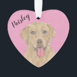 Personalized Pink Heart Dudley Labrador Ornament<br><div class="desc">I am in love with this beautifully detailed watercolor illustration of a dudley labrador dog on a sweet pink heart! Personalize these pastel ornaments and make the nice list this year! For the perfect presents, pair it with a matching item from the collection for a thoughtful housewarming, bridal shower, teacher,...</div>