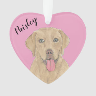 Personalized Pink Heart Dudley Labrador Ornament
