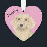 Personalized Pink Heart English Cream Dachshund Ornament<br><div class="desc">I am in love with this beautifully detailed watercolor illustration of an english long haired cream dachshund dog! Personalize these reversible ornaments and make the nice list this year! Shop the rest of my collection for the sweetest housewarming, bridal shower, teacher, mother-in-law, husband, boyfriend, secret santa, sympathy, or tough-to-shop-for gifts!...</div>