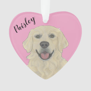 Personalized Pink Heart English Golden Retriever Ornament