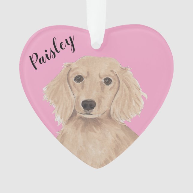 Personalized Pink Heart English Red Dachshund Ornament (Front)