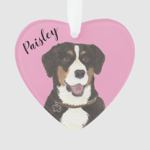 Personalized Pink Heart Entlebucher Mountain Dog Ornament