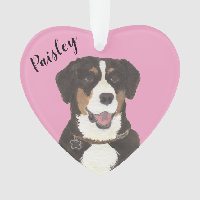 Personalized Pink Heart Entlebucher Mountain Dog Ornament (Front)