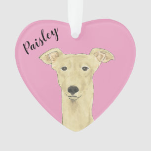 Personalized Pink Heart Fawn Greyhound Ornament