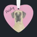 Personalized Pink Heart Fawn Masked Great Dane Ornament<br><div class="desc">I am in love with this beautifully detailed watercolor illustration of a fawn masked great dane dog! Personalize these reversible ornaments and make the nice list this year! Shop the rest of my collection for the sweetest housewarming, bridal shower, teacher, mother-in-law, husband, boyfriend, secret santa, sympathy, or tough-to-shop-for gifts! To...</div>