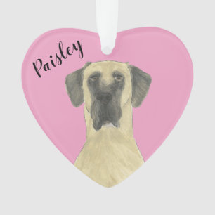 Personalized Pink Heart Fawn Masked Great Dane Ornament