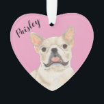 Personalized Pink Heart Fawn Tan Cream Frenchie Ornament<br><div class="desc">I am in love with this beautifully detailed watercolor illustration of a fawn, tan, or cream frenchie or french bulldog on a sweet pink heart! Personalize these pastel ornaments and make the nice list this year! For the perfect presents, pair it with a matching item from the collection for a...</div>