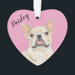 Personalized Pink Heart Fawn Tan Cream Frenchie Ornament<br><div class="desc">I am in love with this beautifully detailed watercolor illustration of a fawn, tan, or cream frenchie or french bulldog on a sweet pink heart! Personalize these pastel ornaments and make the nice list this year! For the perfect presents, pair it with a matching item from the collection for a...</div>
