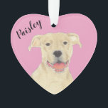 Personalized Pink Heart Fawn Tan Pitbull Staffy Ornament<br><div class="desc">I am in love with this beautifully detailed watercolor illustration of a a fawn pitbull or staffy dog on a sweet pink heart! Personalize these pastel ornaments and make the nice list this year! For the perfect presents, pair it with a matching item from the collection for a thoughtful housewarming,...</div>